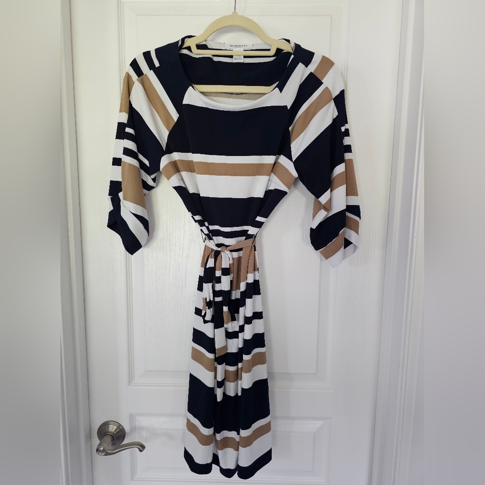 Motherhood Maternity Striped Black and Tan Women's Dress